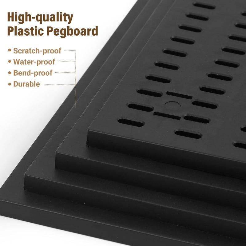 AKTOP Peg Board Wall Organizer 4-Pack – 12"x12" Black Pegboard Panels for Walls, Plastic Desk Wall Mount Tool Organization for Home, Office, Garage Tool Storage & Craft Room - Image 4